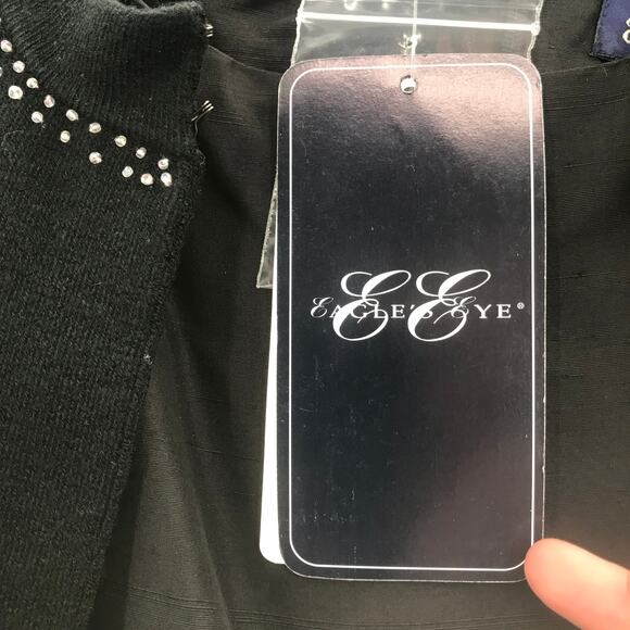 Eagle's Eye 2 Piece Floral SILK Open Front Sweater & Sheath Dress Black Large - Picture 8 of 11